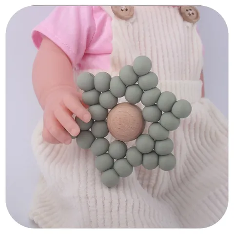 Star Shaped Baby Teether Silicone And Wood Molar Toy For Infant Relief BPA Free Morandi Color Toddler Sensory Grasping Toy