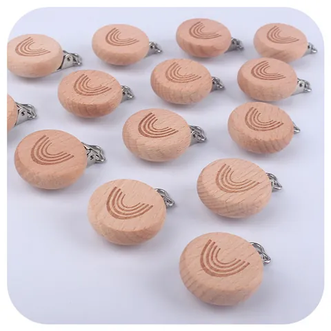 Sujetachupetes de Madera de Haya con Arcoíris de Dibujos Animados Accesorios DIY Cadena Dentición Clip Metálico Bebés Niños Niñas