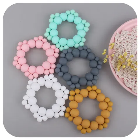 Silicone Baby Teether Ring Food Grade Soothing Molar Stick Toy For Infants Toddlers BPA Free Chewable Teething Bead Ring