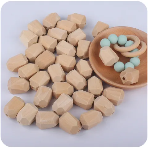 Natural Hemu Wood Geometric Water Drop Beads For Baby DIY Teething Pacifier Chain Bracelet Making Sensory Teether Parts