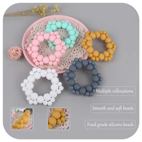 Silicone Baby Teether Ring Food Grade Soothing Molar Stick Toy For Infants Toddlers BPA Free Chewable Teething Bead Ring