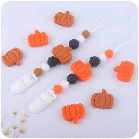 Halloween Pumpkin Silicone Baby Teether Pacifier Clip Chain BPA Free Silicone Beads Soothing Molar Toy For Infant Halloween