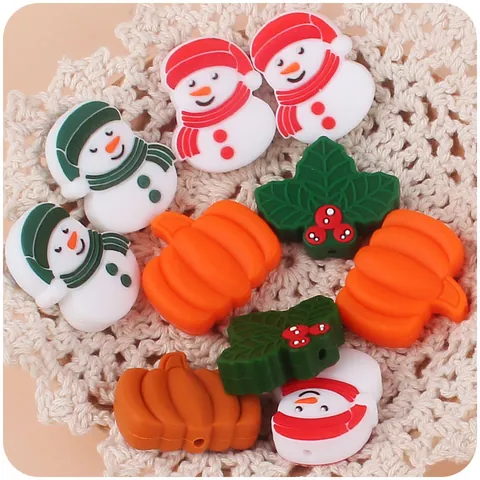 DIY Silicone Beads For Pacifier Chain Christmas Snowman Pumpkin Holly Leaf Baby Teether Accessories Cartoon DIY Jewelry Making Components