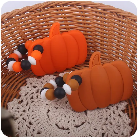 Halloween Pumpkin Silicone Baby Teether Pacifier Clip Chain BPA Free Silicone Beads Soothing Molar Toy For Infant Halloween
