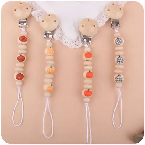 Sujetachupetes de Madera para Bebé Halloween Cadena de Cuentas Relajante Patrón de Calabaza Soporte para Lactantes