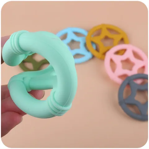 Baby Cartoon Star Silicone Teether Ring For Infants Gum Massage Grasping Toy Soft Food Grade Silicone Molars Toy For Baby