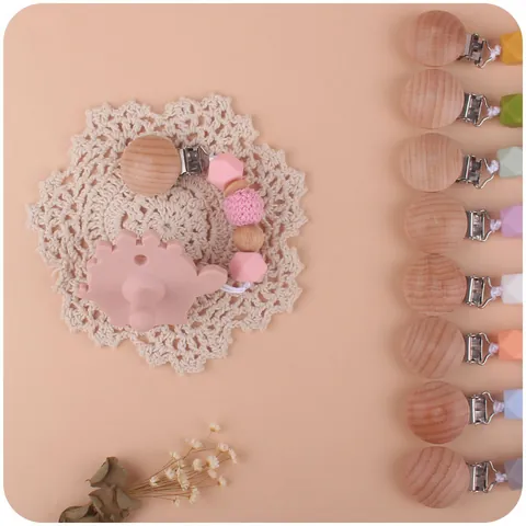 Baby Pacifier Clip Beech Wood Silicone Hexagon Beads Crochet Beads Holder Chain For Infant Teething Relief Nordic Style