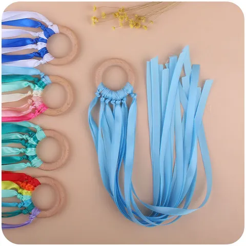 Baby Sensory Ribbon Beech Wood Teether Rattle Toy Waldorf Style Hand Kite Montessori Grasping Toy For Infant Sensory Training