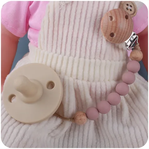 Baby Silicone Beads Beech Wood Pacifier Clip Soother Chain Anti-Drop Teether Toy Holder For Infant Toddler Morandi Colors