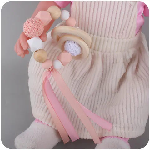 Infant Ribbon Teether Bracelet With Beech Wood Silicone Beads Crochet Beads Sensory Molar Toy For Babies BPA Free Teething Relief