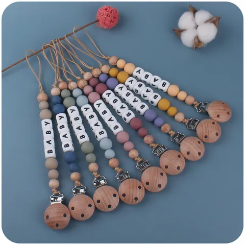 Baby Schnullerkette Buchenholz Silikon Perlen Anti Verlust Halter Für Säuglinge Morandi Alphabet Buchstaben Beißring Leine