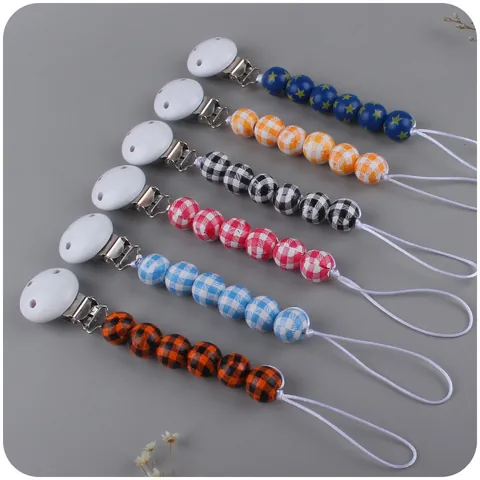 Baby Schnullerkette Buchsbaum Silikonperlen Gingham Karomuster Sternmuster Anti-Drop Gurt Schnullerhalter Neugeborenen Zubehör
