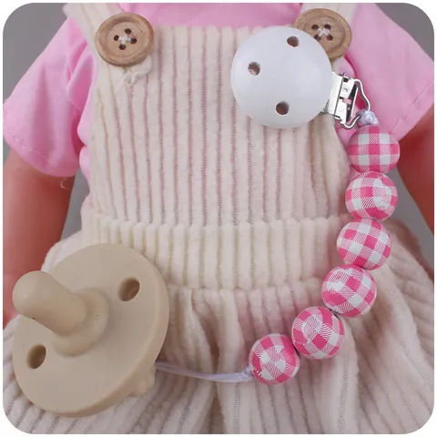 Baby Schnullerkette Buchsbaum Silikonperlen Gingham Karomuster Sternmuster Anti-Drop Gurt Schnullerhalter Neugeborenen Zubehör