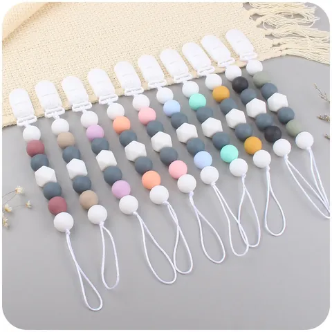 Food Grade Silicone Baby Pacifier Clip Anti-Drop Chain Holder For Infants Toddlers Teething Beads Morandi Colors Accessory