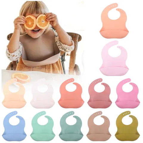 Babero De Silicona Suave De Grado Alimenticio Para Bebé Impermeable Con Bolsillo Colector Correa De Cuello Ajustable Para Infantes