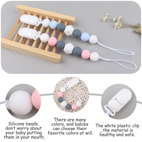 Food Grade Silicone Baby Pacifier Clip Anti-Drop Chain Holder For Infants Toddlers Teething Beads Morandi Colors Accessory