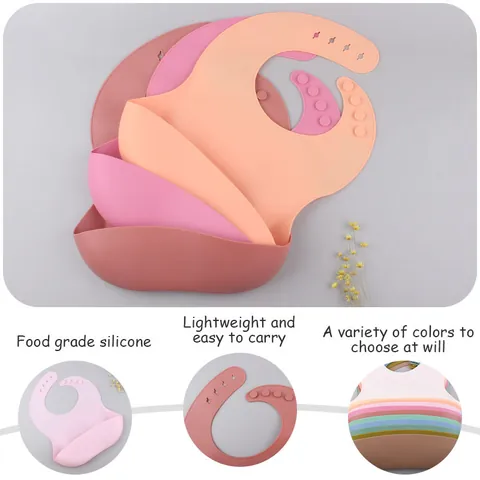 Babero De Silicona Suave De Grado Alimenticio Para Bebé Impermeable Con Bolsillo Colector Correa De Cuello Ajustable Para Infantes