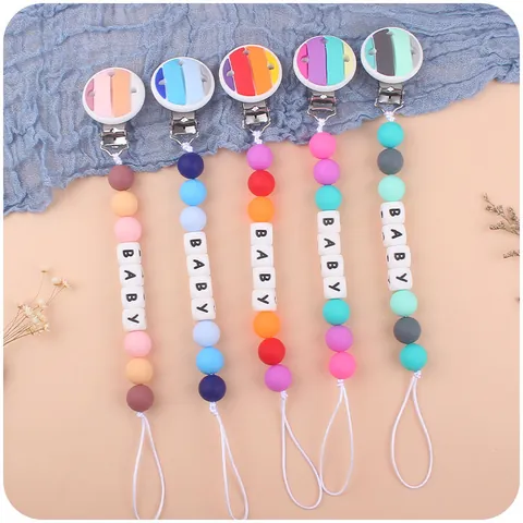 Cartoon Rainbow Baby Pacifier Clip Silicone Teether Toy For Infant Newborn Molar Stick Safety Chain Daily Use