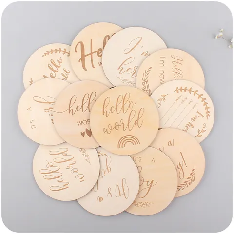 Newborn Baby Monthly Milestone Wooden Discs Natural Wood Birth Announcement Photography Props Engraved Growth Record Nursery Decor