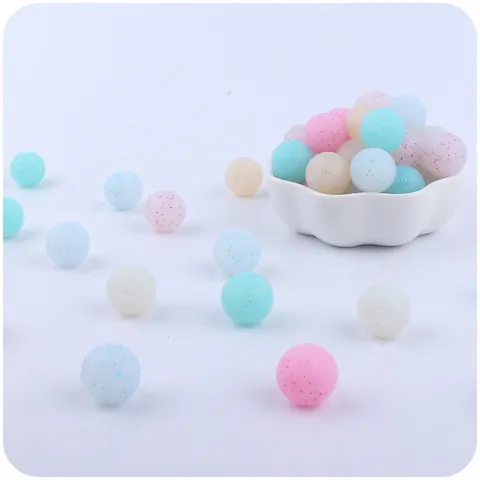 Food Grade Silicone Beads For DIY Jewelry Making Pacifier Chain Bracelet Necklace Round Printed Glitter Craft Beads