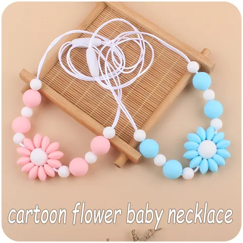 Silicone Sunflower Baby Teether Necklace Flower Beads Chewing Pendant For Infants Toddlers Teething Relief Sensory Jewelry