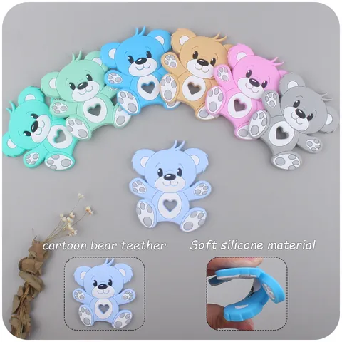Cartoon Bear Silicone Baby Teether Soft BPA Free Soothing Molar Toy For Infant Newborn Heart Shape Hollow Grip Relief