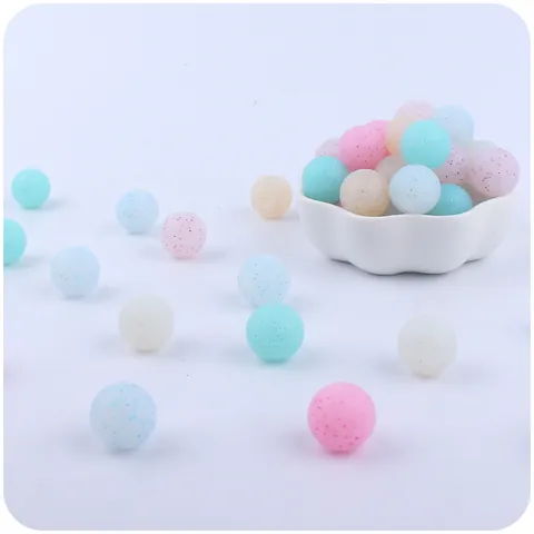 Food Grade Silicone Beads For DIY Jewelry Making Pacifier Chain Bracelet Necklace Round Printed Glitter Craft Beads