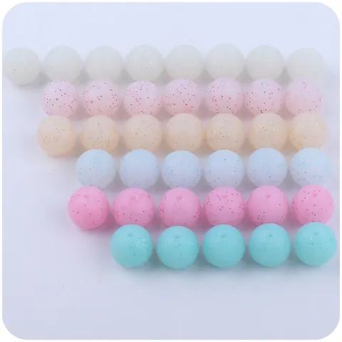 Food Grade Silicone Beads For DIY Jewelry Making Pacifier Chain Bracelet Necklace Round Printed Glitter Craft Beads