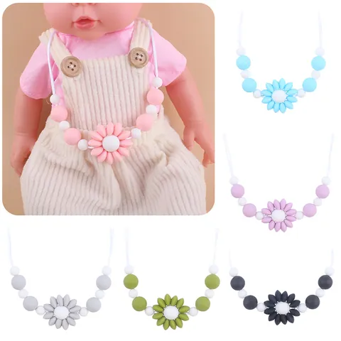 Silicone Sunflower Baby Teether Necklace Flower Beads Chewing Pendant For Infants Toddlers Teething Relief Sensory Jewelry