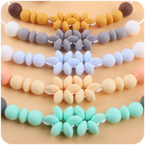 Cartoon Flower Silicone Baby Teething Necklace For Toddlers Hand-made Food Grade Silicone Beads Soothing Nursing Jewelry