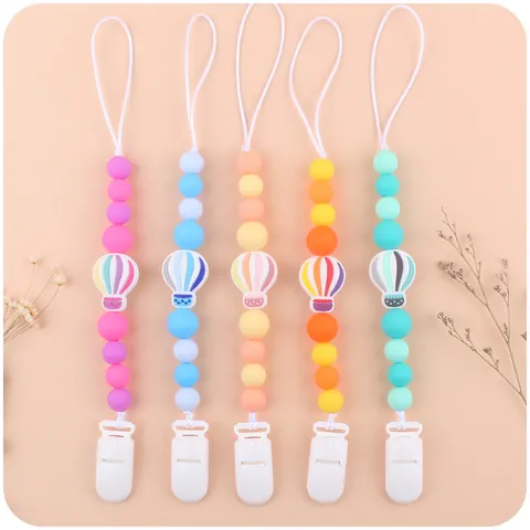 Silicone Hot Air Balloon Baby Pacifier Clip Cartoon Teether Beads Binky Holder Anti-drop Chain Soothing Accessory For Infant