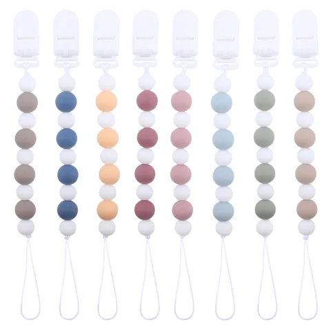 Baby Silikon Schnullerkette Morandi Farben Perlen Schnullerclip Für Säugling Beißspielzeug Anti-Drop Leine Schnullerhalter