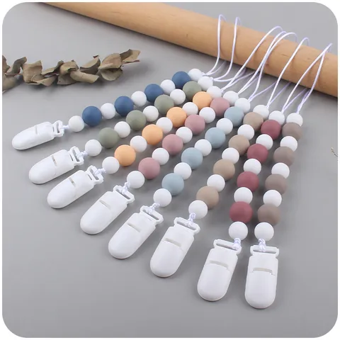 Baby Silikon Schnullerkette Morandi Farben Perlen Schnullerclip Für Säugling Beißspielzeug Anti-Drop Leine Schnullerhalter