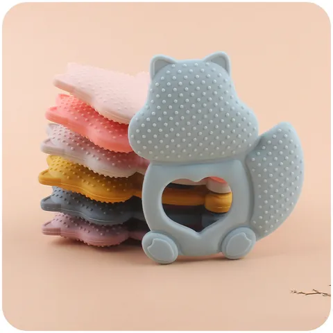 Food Grade Silicone Squirrel Baby Teether Soft Infant Chewing Toy With Heart Shape Handle Massage Particles For Gum Relief