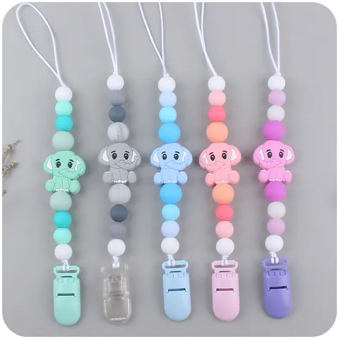 Cartoon Elephant Silicone Pacifier Chain For Baby Teether Beads Pacifier Clip Anti-drop Leash For Infants Soothing Toy