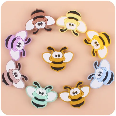 Cartoon Bee Silicone Teething Beads DIY Baby Pacifier Chain Accessories Food Grade Silicone Animal Shaped Teether Toy Bracelet Parts