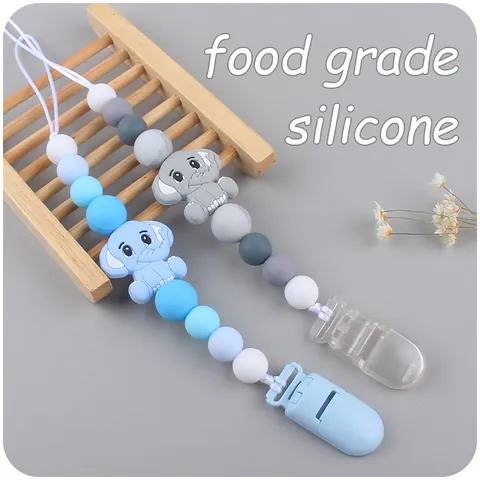 Cartoon Elephant Silicone Pacifier Chain For Baby Teether Beads Pacifier Clip Anti-drop Leash For Infants Soothing Toy