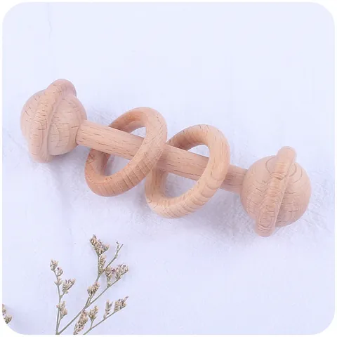 Natural Beech Wood Baby Rattle Teether Montessori Grip Toy Infant Sensory Molar Stick Space Design Non-Toxic Wooden Baby Gift