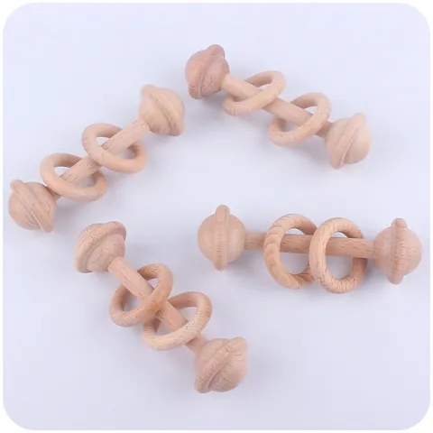 Natural Beech Wood Baby Rattle Teether Montessori Grip Toy Infant Sensory Molar Stick Space Design Non-Toxic Wooden Baby Gift