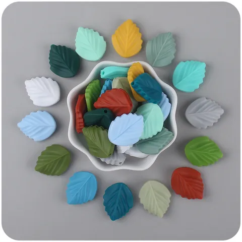 Silicone Leaf Shape Teether Beads For DIY Baby Pacifier Chain Bracelet Cartoon Plants Soft Sensory Teething Beads Infants Toys