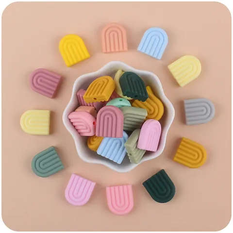 Rainbow Silicone Teether Beads Cartoon Arch Shape Beads For DIY Pacifier Chains Baby Molar Relief Jewelry Making Material