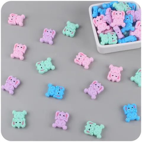 Silicone Elephant Teether Beads Cartoon Animal Baby Teething Necklace DIY Accessories For Infant Nursing Pacifier Chain