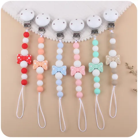 Silicone Baby Pacifier Clip Bow Knot Soothing Teething Chain Anti-Drop Nipple Holder Strap For Newborn Toddler Infancy