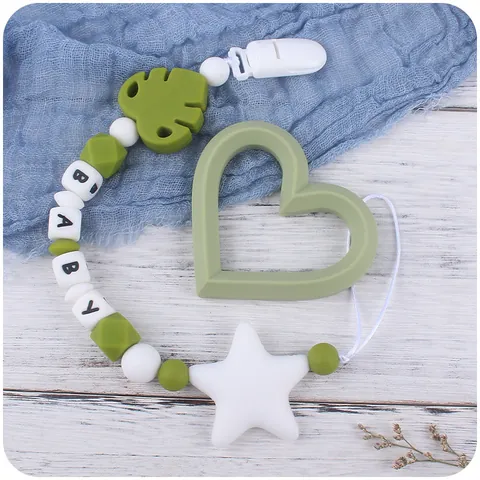 Cartoon Star Heart Leaf Silicone Baby Teether And Pacifier Clip BPA Free Infantile Soothing Teething Chain For Toddlers