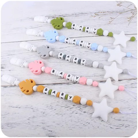 Cartoon Star Heart Leaf Silicone Baby Teether And Pacifier Clip BPA Free Infantile Soothing Teething Chain For Toddlers
