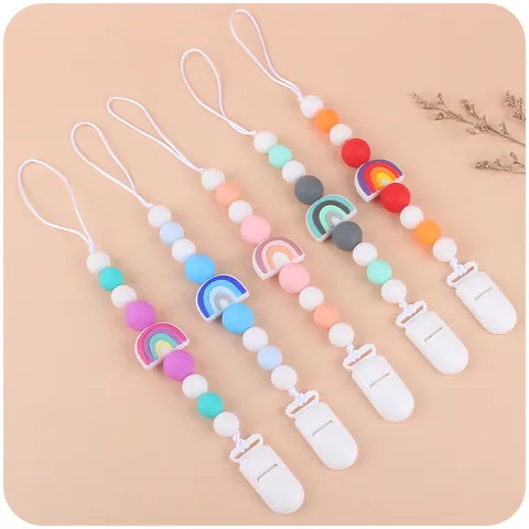 Cartoon Silicone Baby Teether And Pacifier Clip Set Rainbow Shape BPA Free Food Grade Soothing Toy For Infants Daily Use
