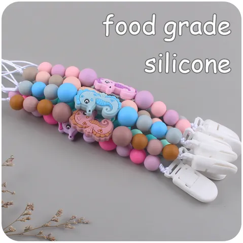 Cartoon Seepferdchen Silikon Schnullerkette Baby Beißring Perlen Halter BPA-frei Silikon Schnullerhalter Anti-Drop Leine Säuglingszubehör