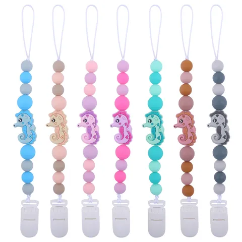 Cartoon Seepferdchen Silikon Schnullerkette Baby Beißring Perlen Halter BPA-frei Silikon Schnullerhalter Anti-Drop Leine Säuglingszubehör