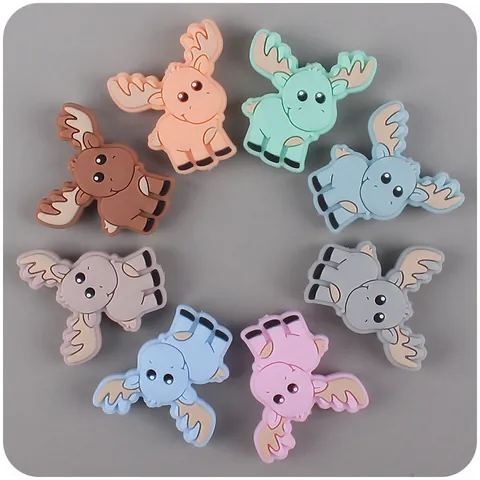 Cartoon Elk Shape Food Grade Silicone Teething Beads DIY Pacifier Clip Accessories Soft Baby Molar Toy For Infant Jewelry Making
