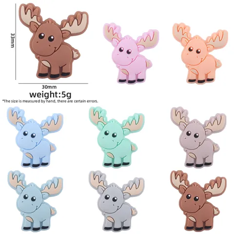 Cartoon Elk Shape Food Grade Silicone Teething Beads DIY Pacifier Clip Accessories Soft Baby Molar Toy For Infant Jewelry Making